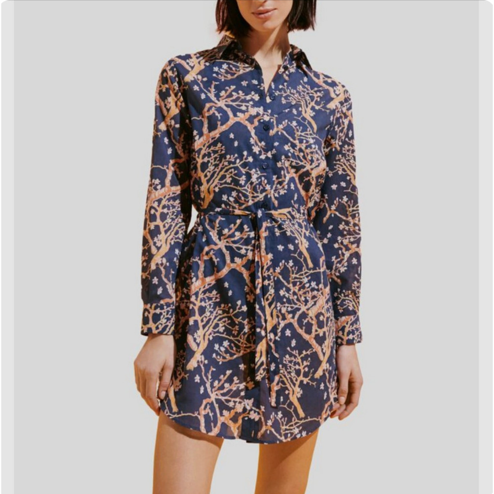 Vilebrequin Shirt Dress Womens Small Sweet Blossom Floral Tree Print Belted